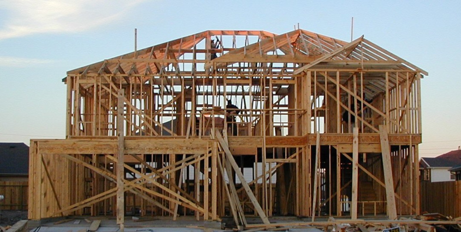 Wood-framed house under construction
